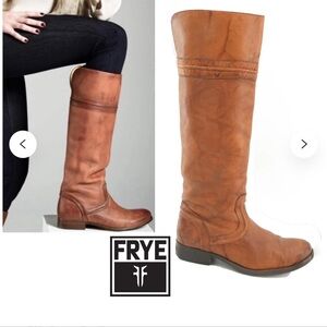 Frye Melissa Trapunto riding boots marbled cognac leather, Size 8
